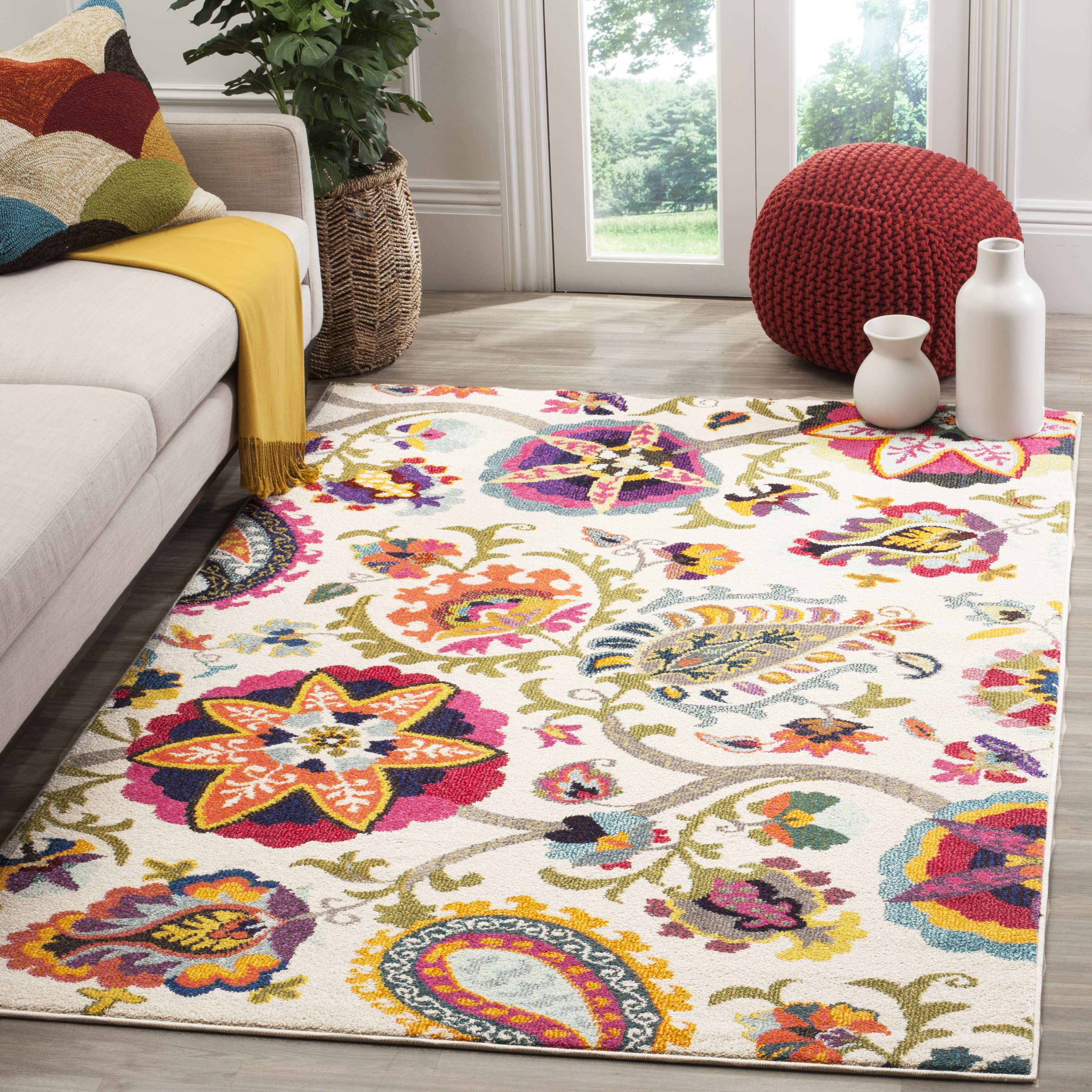 SAFAVIEH Monaco Collection 9' ' IvoryMulti MNC229A Boho Floral Non