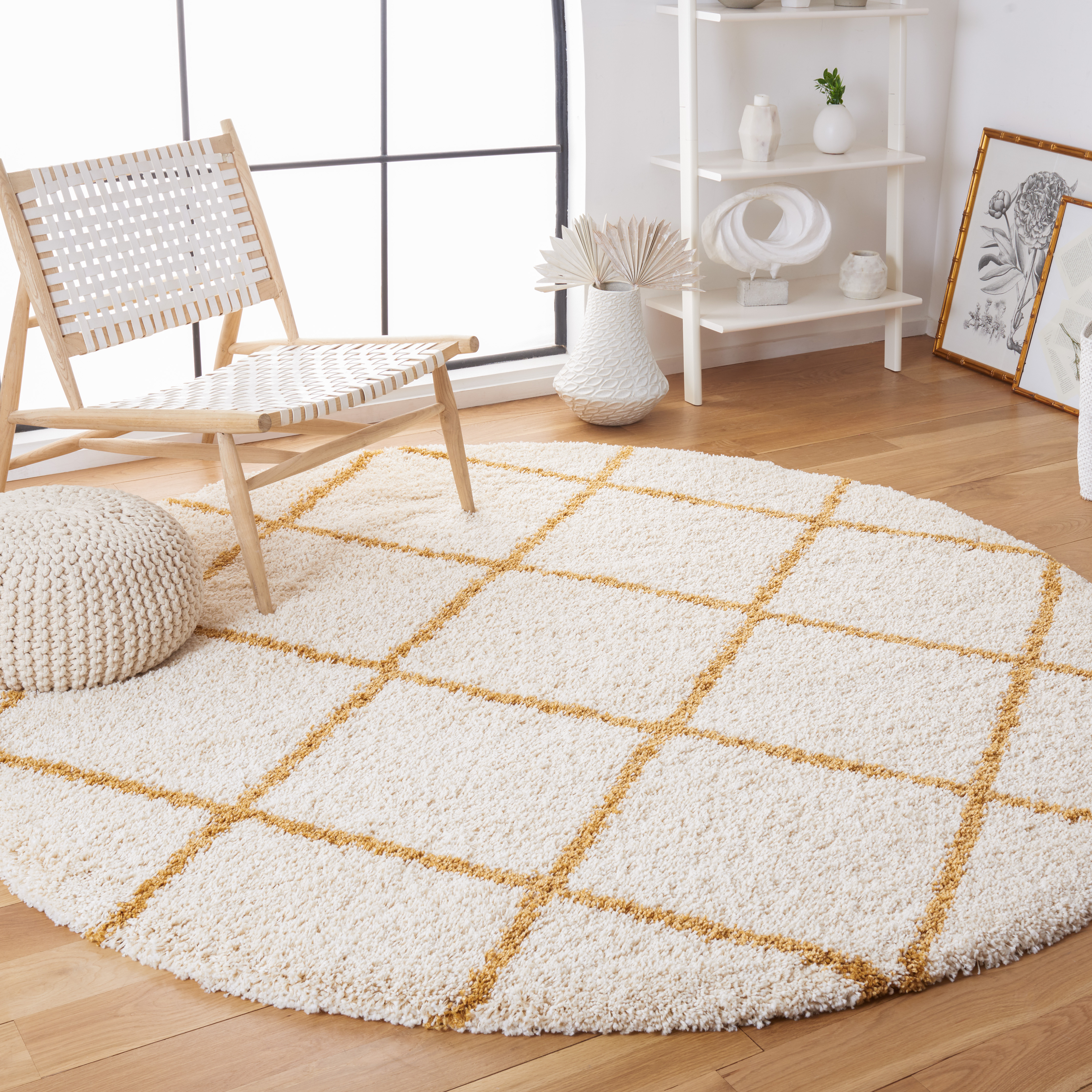 Safavieh Power Loomed Hudson Shag Ivory / Gold Area Rugs - SGH281E