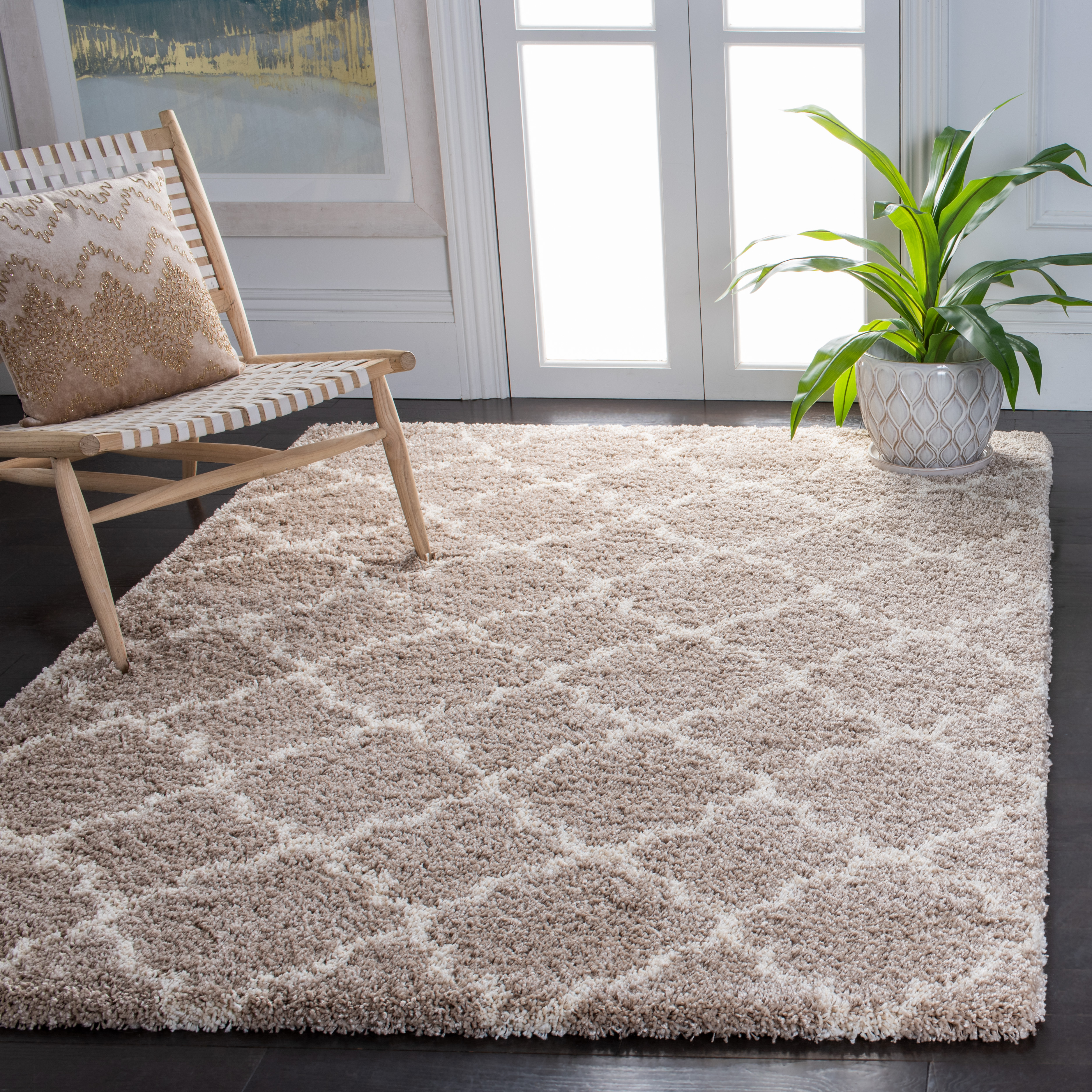 Safavieh Power Loomed Hudson Shag Beige / Ivory Area Rugs